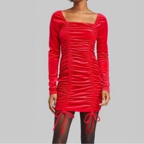 Bodycon Dress Long Sleeve Velvet Ruched Women's Wild Fable. Y2K - Picture 1 of 12